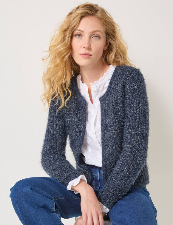 Gilet paletot, maille perlée fantaisie (marine) Gilet paletot, maille perlée fantaisie (marine)